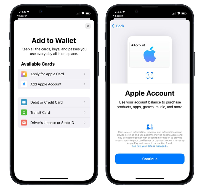 龙港苹果手机维修分享iOS 15.5钱包App如何添加 Apple 账户 
